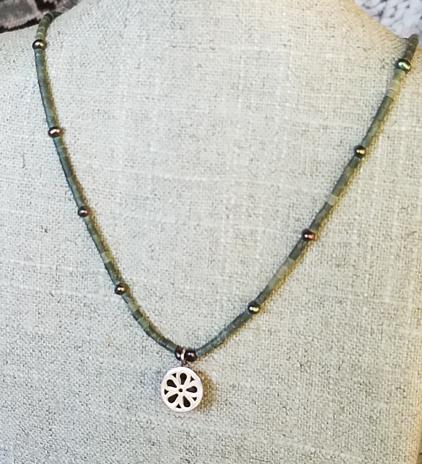 Flower Dome on Jade Necklace