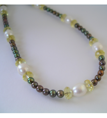 Green Pearl and Citrine Necklace