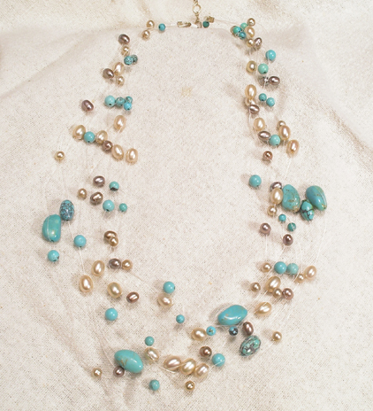 Invisible Turquoise and Pearl Necklace