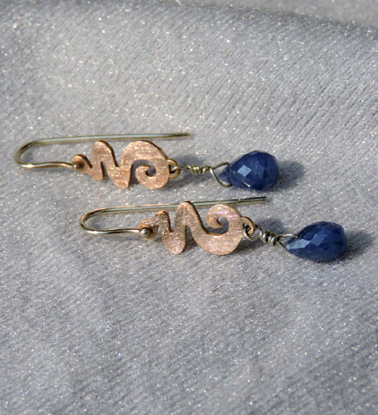Rose Gold Squiggle Earrings with Sapphires